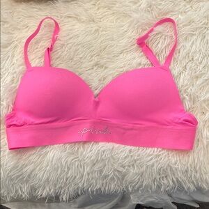 PINK everywhere wireless push up bra. Hot pink color with rhinestone logo. 32A